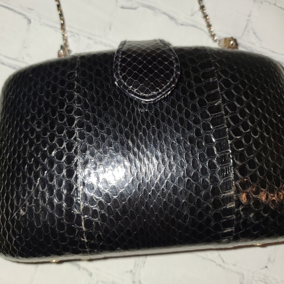 Clarita Black Snakeskin Crossbody Bag - Picture 2 of 7